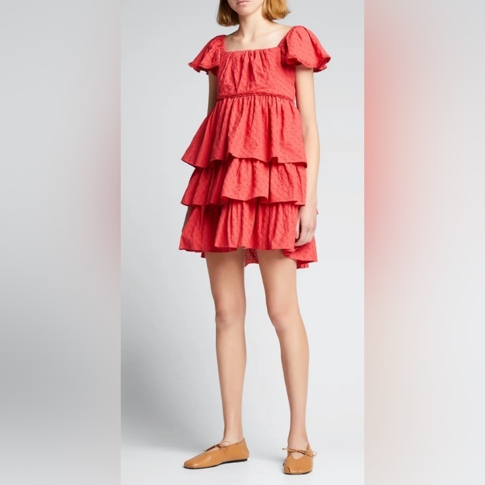NWT Cinq a Sept‎ Size 2 Marcia Tiered Mini Dress Grapefruit